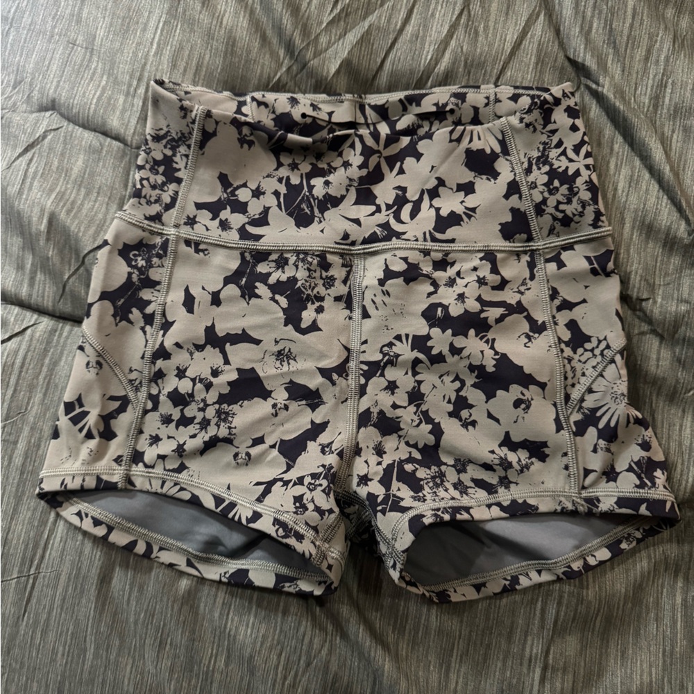 lululemon athletica Floral Athletic Shorts - Black and Olive Green